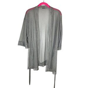 Retro Mesh Cardigan Gray M Funky Edgy Classic Chic Sheer Neutral Futuristic 80s